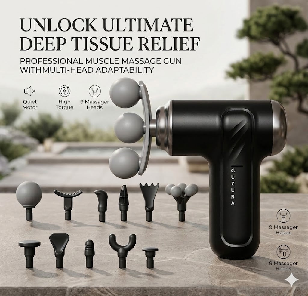 Professional 9-in-1 Deep Tissue Gun Massager with 3 Interchangeable Heads| Full Body Pain Relief